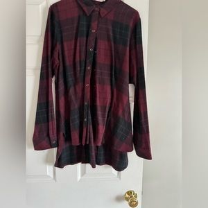Burgundy plaid flannel dressy top never worn new with tags